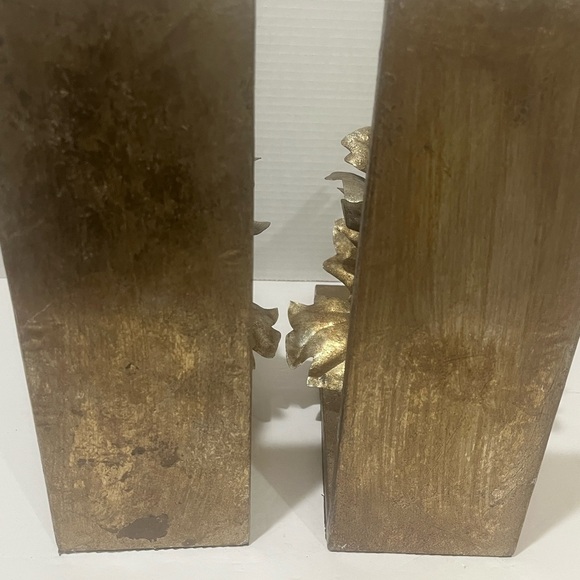 UTTERMOST Wood and Gold Brushed Metal Flower Design Vintage Bookends - RARE - Picture 6 of 10